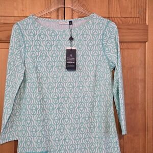 Cabana Life Shift Striped Dress Sz SM White Teal Nautical UPF 50+ New